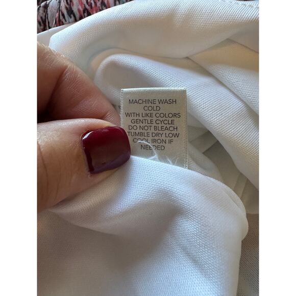 CJ Banks Plus Size 1X Pleated Midi Skirt Ikat Print Coral Black Flowy Boho Chic - Picture 8 of 8